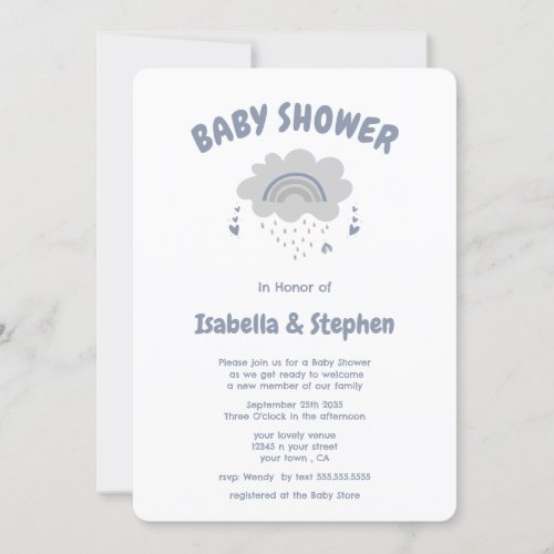 Dusty Blue Rainbow and Cloud Baby Shower  Invitation