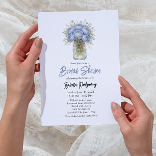 Dusty Blue Ranunculus Mason Jar Bridal Shower Invitation