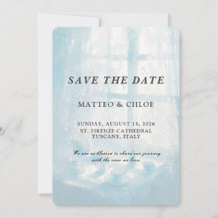 Dusty Blue Reception Watercolor Save The Date Invitation
