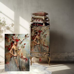 Dusty Blue & Red Floral, Portrait Art & Flamingo Tissue Paper