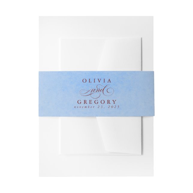 Dusty Blue Red Modern Boho Wedding Invitation Belly Band (Front Example)