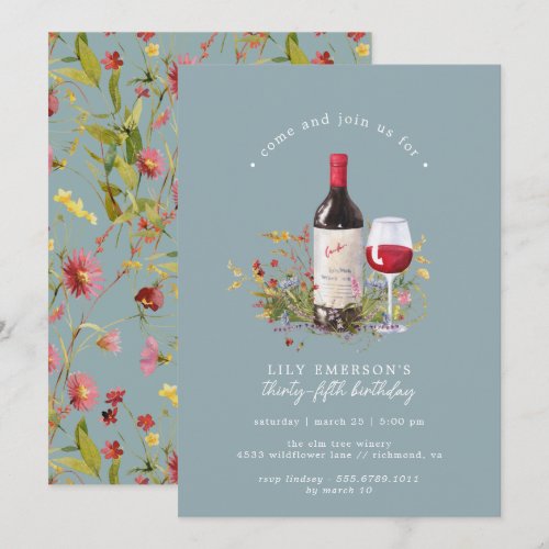 Dusty Blue | Red Wine Any Age Adult Birthday Party