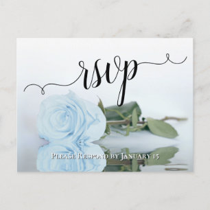 Dusty Blue Reflecting Rose Elegant Wedding RSVP Postcard