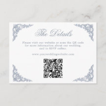 Dusty Blue Regal Scrollwork Wedding Website QR