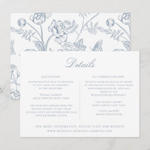 Dusty Blue Regency Floral Wedding Details Card