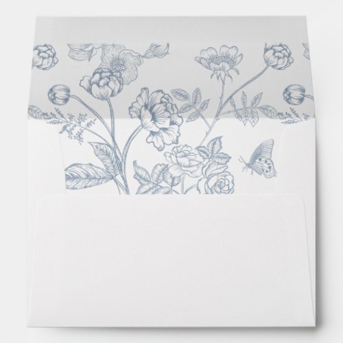 Dusty Blue Regency Floral Wedding Invitation Envelope