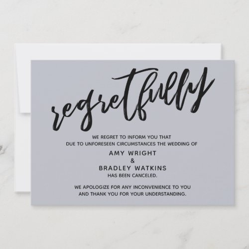 Dusty Blue Regretfully Wedding Cancellation Card