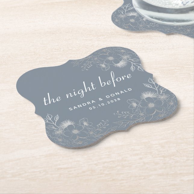 Dusty Blue Rehearsal Dinner Drink Coaster (Angled)