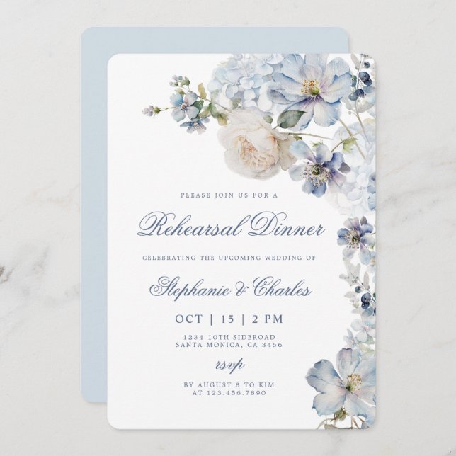Dusty Blue Rehearsal Dinner Invitation (Front/Back)