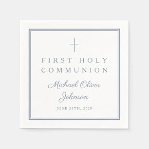 Dusty Blue Religious Boy First Holy Communion Napkins