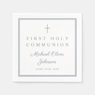 Dusty Blue Religious Boy First Holy Communion Napkins