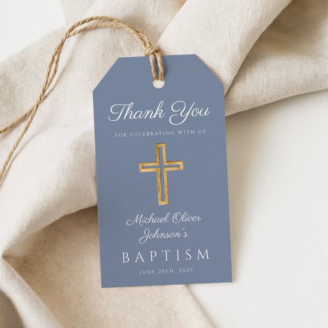 Dusty Blue Religious Cross Boy Baptism Gift Tags (Dusty Blue Religious Cross Boy Baptism Gift Tags)