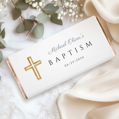 Dusty Blue Religious Cross Boy Baptism Hershey Bar Favors