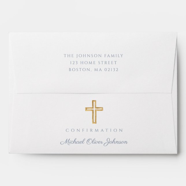 Dusty Blue Religious Cross Boy Confirmation Envelope (Back (Top Flap))