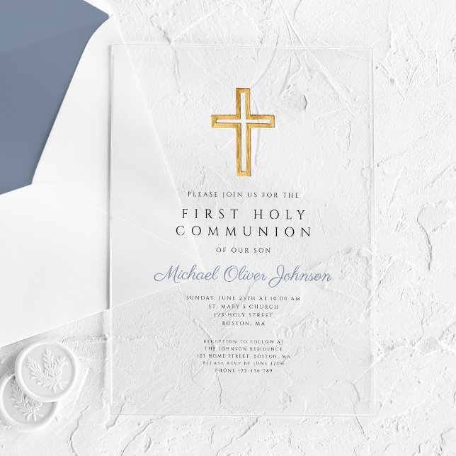 Dusty Blue Religious Cross Boy First Communion Acrylic Invitations (Dusty Blue Religious Cross Boy First Communion Acrylic Invitations
)
