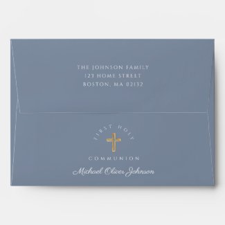 Dusty Blue Religious Cross Boy First Communion