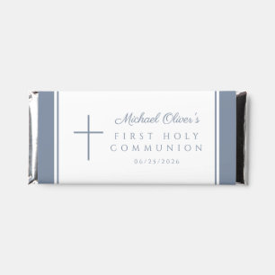 Dusty Blue Religious Cross Boy First Communion Hershey Bar Favors