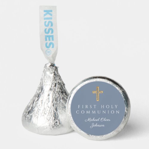 Dusty Blue Religious Cross Boy First Communion Hersheys Kisses