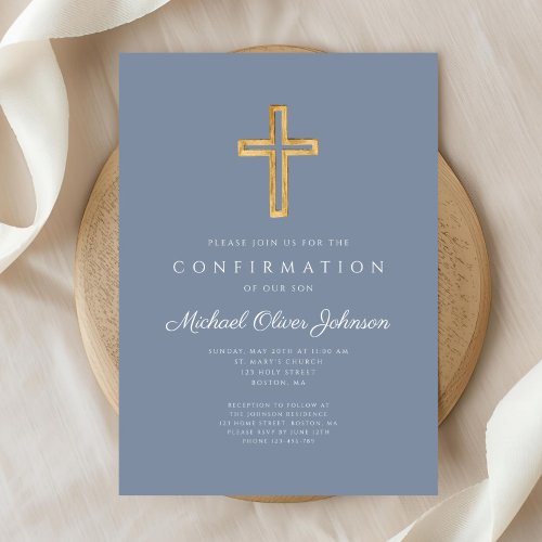 Dusty Blue Religious Wood Cross Boy Confirmation