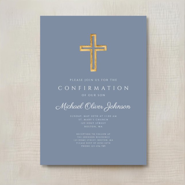 Dusty Blue Religious Wood Cross Boy Confirmation Invitation (Dusty Blue Religious Wood Cross Boy Confirmation Invitation Digital Download)