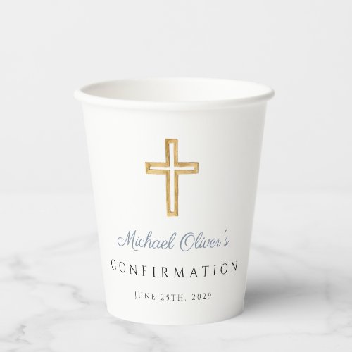 Dusty Blue Religious Wood Cross Boy Confirmation Paper Cups