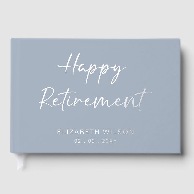 Dusty Blue Retirement Leaving Party  Foil Guest Book (Front)