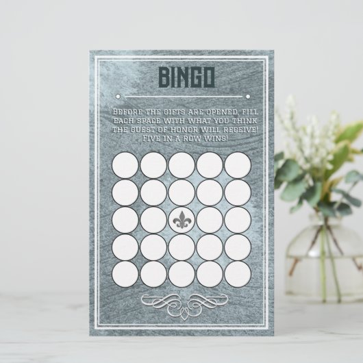 Dusty Blue Retro Art Deco Style Baby Shower Bingo (Standing Front)