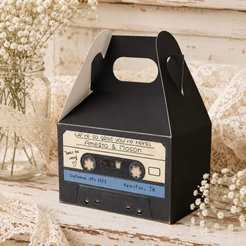 Dusty Blue Retro Cassette Tape Wedding Favor Boxes