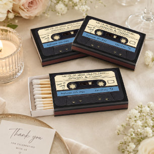 Dusty Blue Retro Cassette Tape Wedding Favor Matchboxes