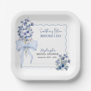 Dusty Blue Ribbon Bow Calla Lily Bridal Shower Paper Plates