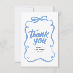 Dusty Blue Ribbon Bow Whimsical Bridal Shower Thank You Card
