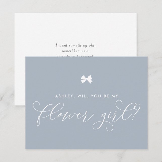 Dusty Blue Ribbon Bow Will You Be My Flower Girl Postcard (Front/Back)