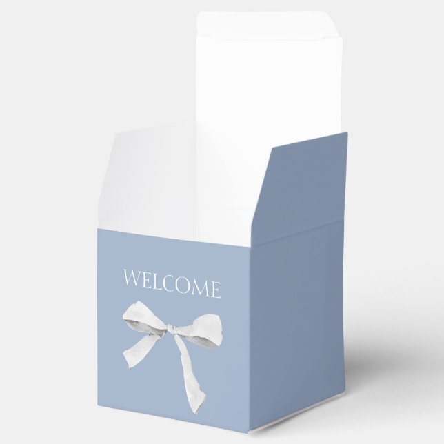 Dusty Blue | Ribbon Wedding Welcome Favor Boxes (Opened)