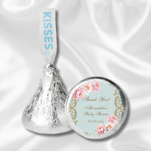 Dusty Blue Rococo Floral Baby Shower Thank You Hershey®'s Kisses®