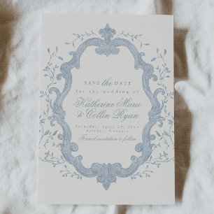 Dusty Blue Rococo Save The Date Card