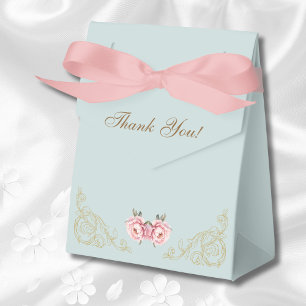 Dusty Blue Rococo Vintage Flowers Baby Shower Favor Boxes