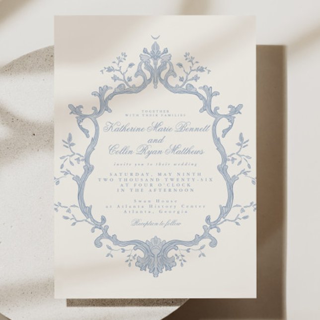 Dusty Blue Rococo Wedding Invitation (Creator Uploaded)