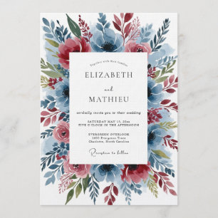 Dusty Blue Romantic Bloom Wedding Invitation