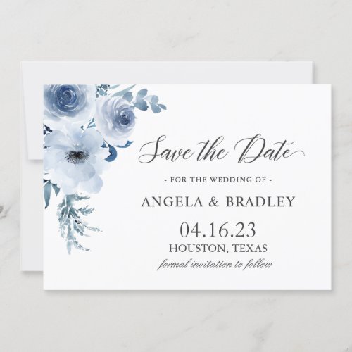 Dusty Blue Romantic Boho Floral Wedding Save The Date - Dusty Blue Romantic Boho Floral Wedding Save the Date Card. For further customization, please click the "customize further" link and use our design tool to modify this template. If you need help or matching items, please contact me.