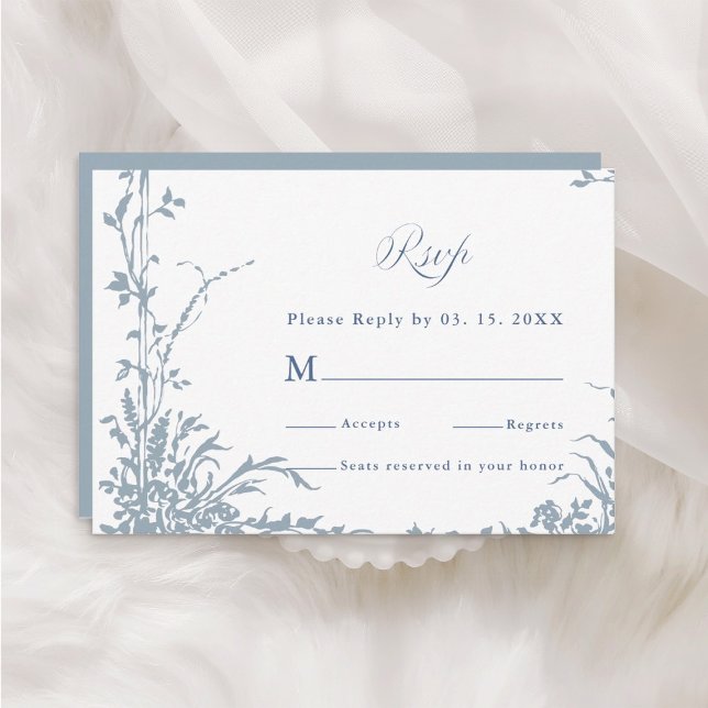 Dusty Blue Romantic Botanical Garden Wedding RSVP Card (Creator Uploaded)
