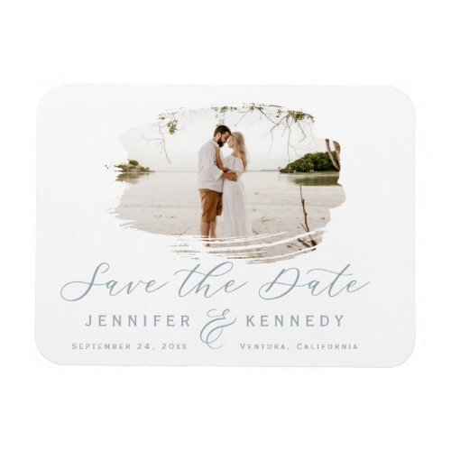 Dusty Blue Romantic Brushed Frame Save The Date Magnet