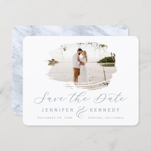 Dusty Blue Romantic Brushed Frame with Photo Save The Date