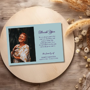 Dusty Blue Romantic Customize Photo Funeral  Thank You Card