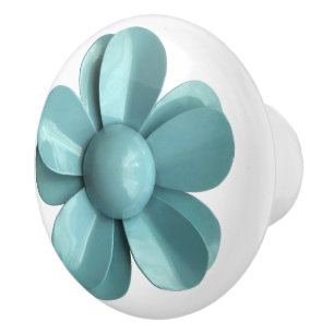 Dusty Blue Romantic Daisy Blossom Hippie Flower Ceramic Knob