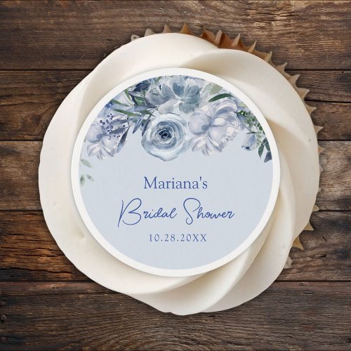 Dusty Blue Romantic Floral Bridal Shower Edible Frosting Rounds