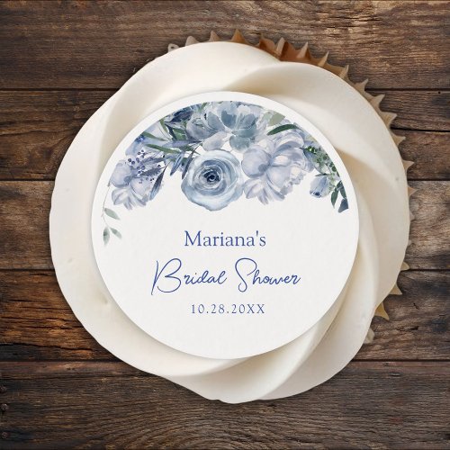 Dusty Blue Romantic Floral Bridal Shower Edible Frosting Rounds