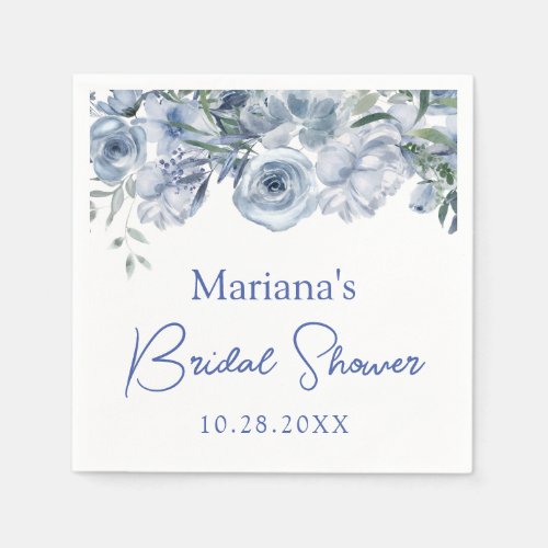 Dusty Blue Romantic Floral Bridal Shower Napkins