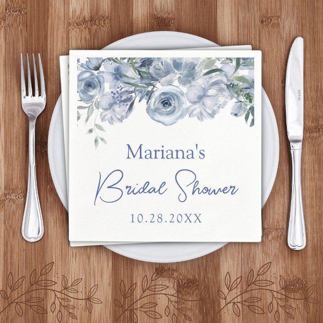 Dusty Blue Romantic Floral Bridal Shower Napkins (Creator Uploaded)