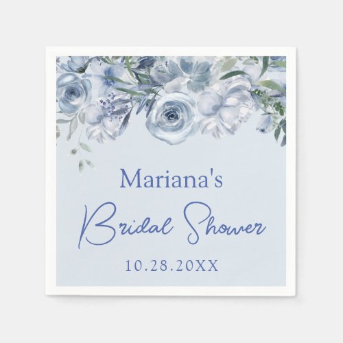 Dusty Blue Romantic Floral Bridal Shower Napkins
