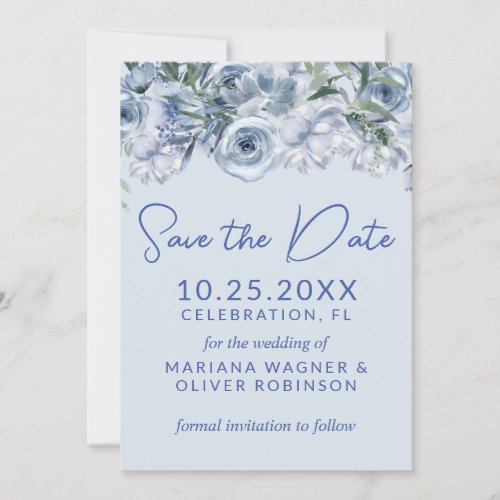 Dusty Blue Romantic Floral Save the Date Invitation